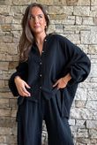 Hush Pillow Cotton Nero Boyfriend Shirt Black